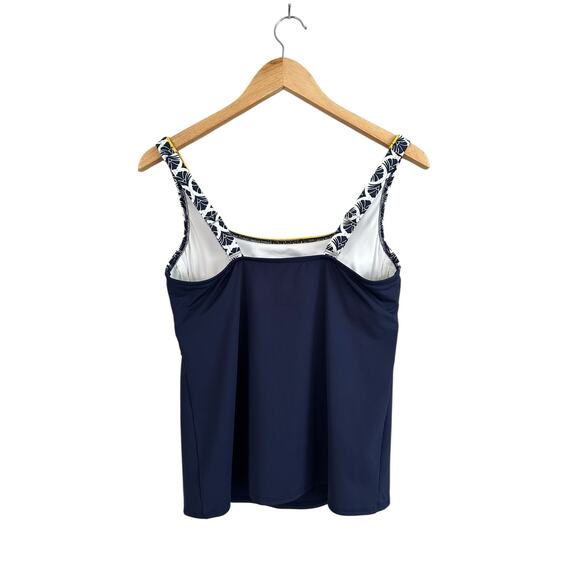 Lands End Tankini Top Square Neck Underwire Removable Pads Navy Blue Yellow 10 - Picture 4 of 7
